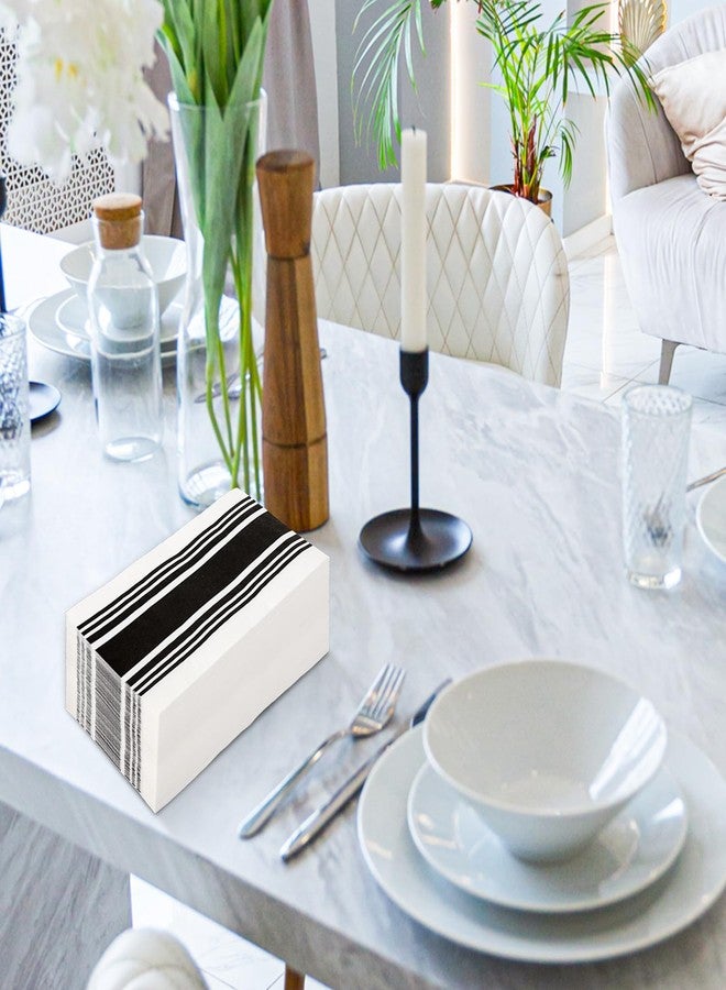 JarThenaAMCS مناديل جارثينا إيه إم سي إس المخططة، 100 قطعة، للاستخدام مرة واحدة، ورقية سوداء وبيضاء، مناسبة لحفلات العشاء وأعياد الميلاد. - Image 5